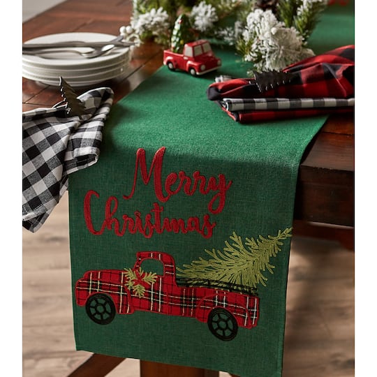 DII® 108" Merry Christmas Truck Embroidered Table Runner